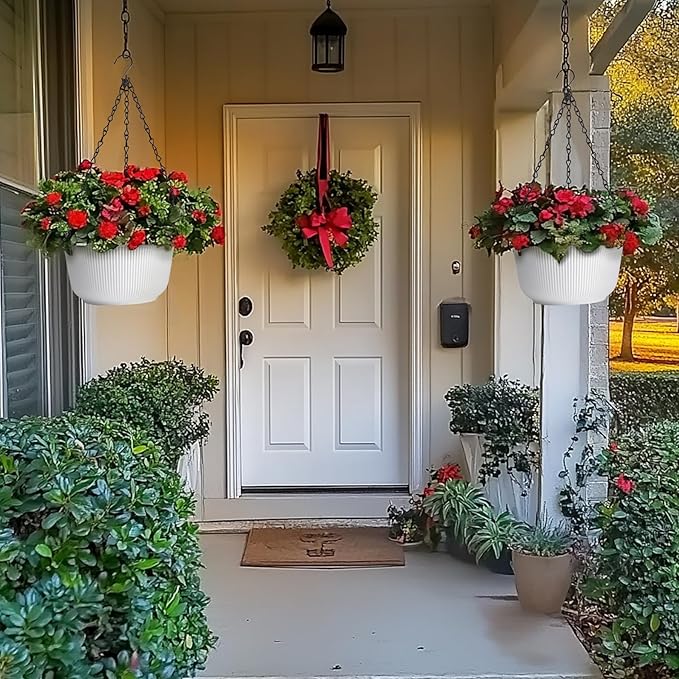 T4U 12 Inch Large Hanging Planters for Outdoor Plants, 2 Pack Self Watering Hanging Pots Indoor, Hanging Baskets for Plants,Hanging Flower Pot with Drainage Hole and Plant Hanger, White