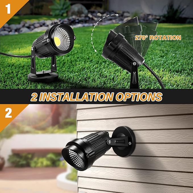 LemonBest Landscape Lights - 5W 110V Outdoor Spotlight - Waterproof IP65-3000K Warm White LED Landscape Lights - 5ft Cable for Yard Garden Patio Driveway House (Include Spike) (6 Pack)