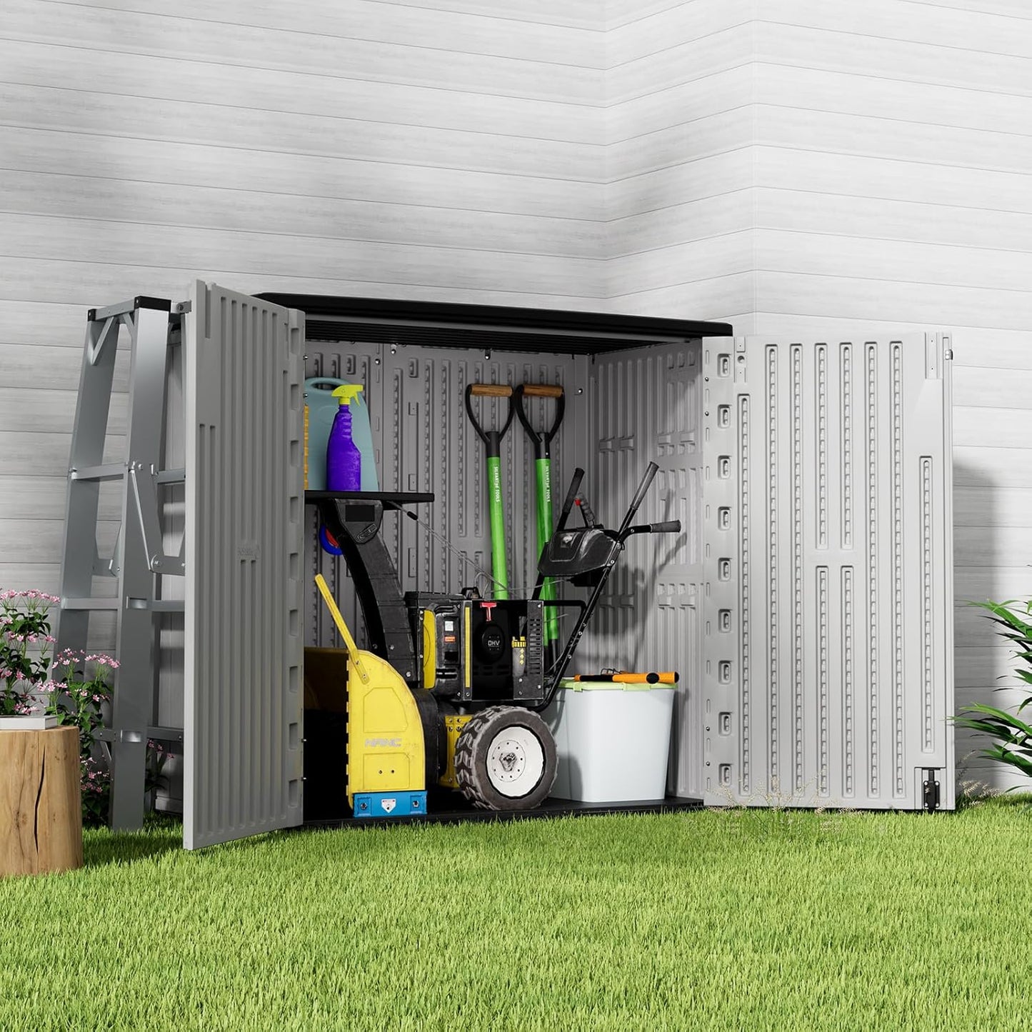 HOMSPARK 37 Cu.Ft Outdoor Storage Shed Weather Resistant, Multi Functional | Double-Wall Resin Storage Sheds & Outdoor Storage Box Waterproof for Backyard Garden Patio Lawn (Light-Grey)