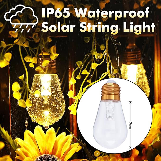 Colors Changing Solar String Lights Outdoor, 20Ft Vintage Rope Hemp Color Change Patio Lights, 16 Waterproof Shatterproof Bulbs Solar Light for Garden Yard Proch Wedding Party - Warm White & RGB