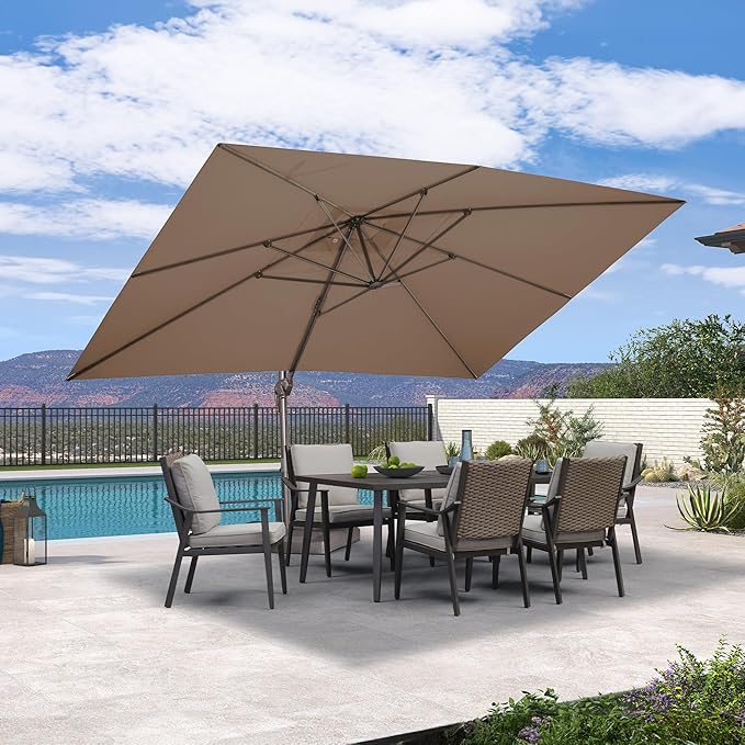 PURPLE LEAF 10' X 13' Patio Cantilever Umbrella Rectangle Umbrella Outdoor with Aluminum Offset Hanging and 360° Rotation for Pool Garden Deck Patio, Taupe