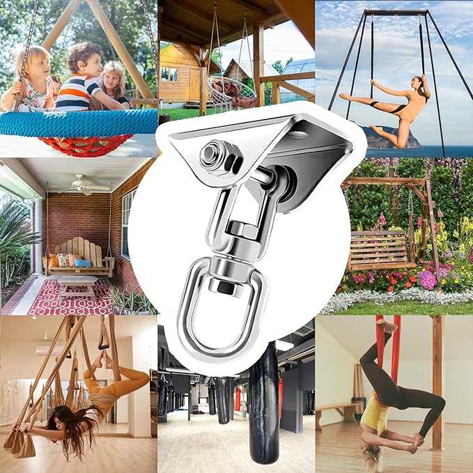 Heavy Duty Hammock Hanging Kit, 360° Rotating 1200 lb Swing Hangers for Hammock Chair Stand, Seat, Porch Swing, Yoga, Tree, Indoor Outdoor Hanging Hardware Sliver | Pack of 2