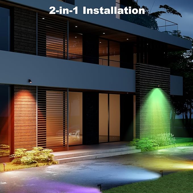 Solar Lights Outdoor Waterproof IP65, 8 Lighting Modes Multicolor Solar Spot Lights Outdoor, Landscape Spotlights for Garden Yard, 4 Pack RGB