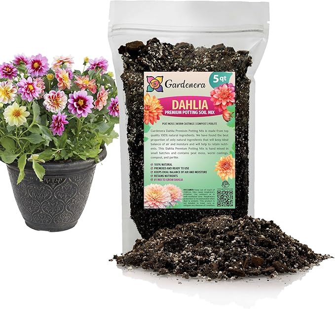 Premium Dahlia Potting Soil Mix - Ideal for Growing Vibrant and Healthy Dahlias - 5 Quart