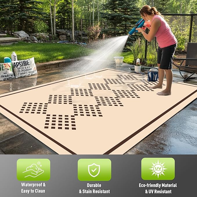 WILDROOTS 5x8 Feet Square String Plastic Outdoor Rug, Stain Resistant Waterproof Reversible Outdoor Patio Rug, Fade Resistant Camping Rug