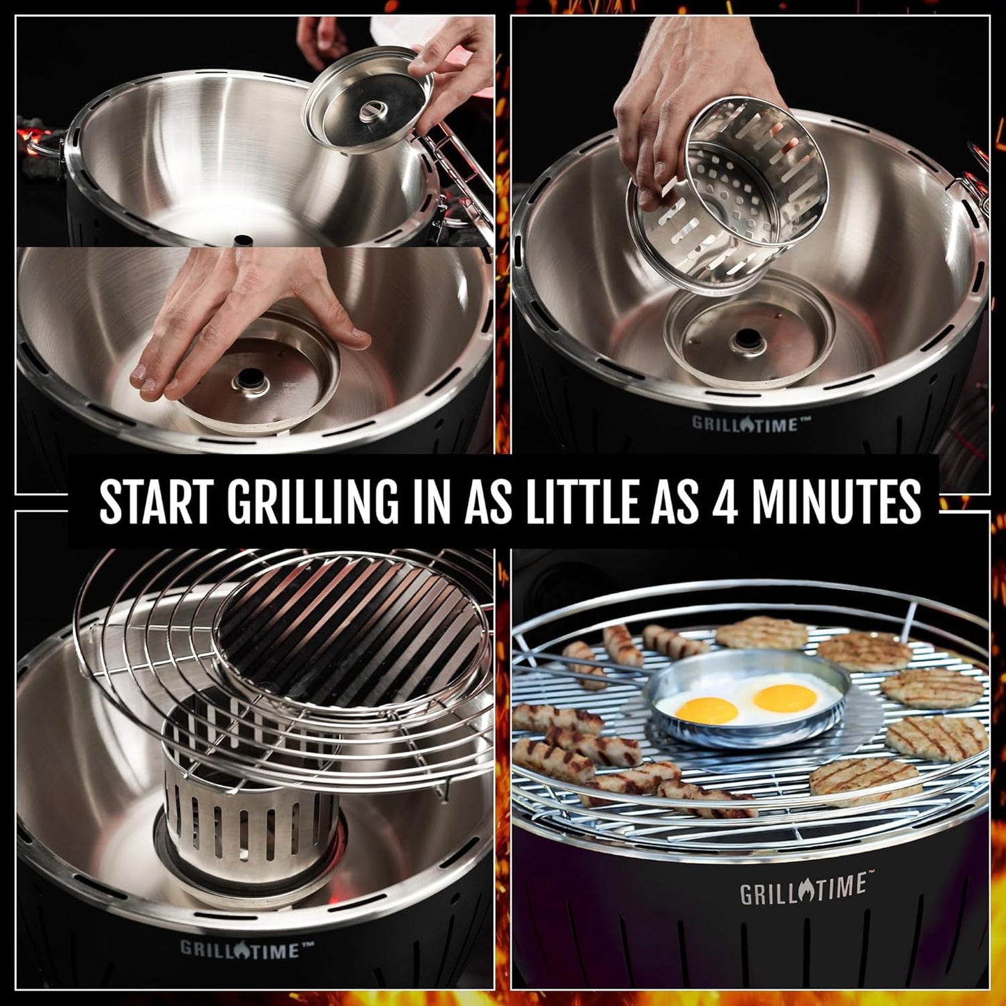 GrillTime Tailgater GTX Portable Charcoal Grill 16 Inch - Smokeless Tabletop Grill for Camping, Tailgate Parties, Beach BBQ, Travel Grey