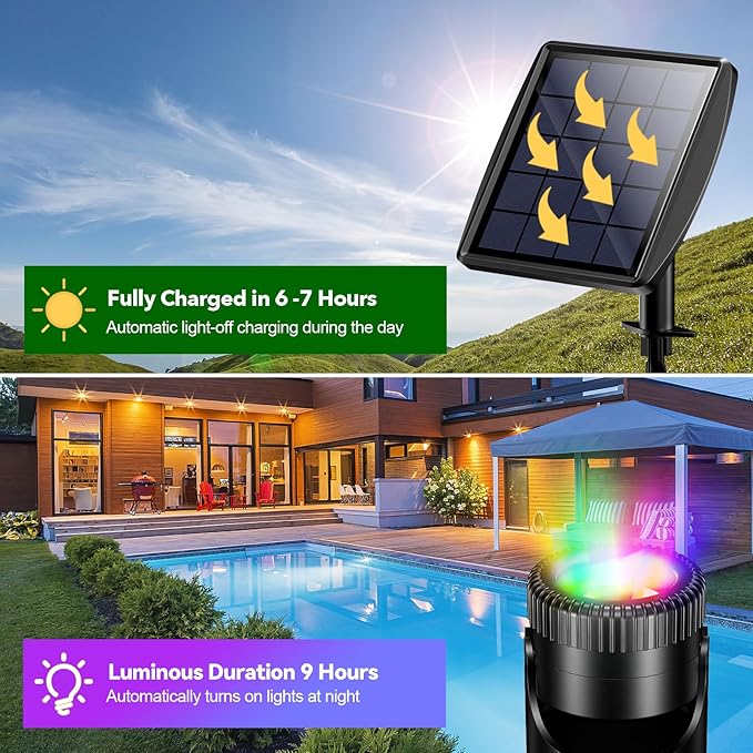 POPOSOAP Solar Pond Lights, RGB LED Pond Lights Waterproof IP68, 2200mAh Battery Underwater Solar Light with Two Modes Options for Pond Fountain Pool Garden Decoration(3 Headlamp)