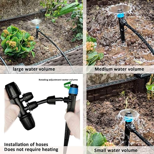Drip Irrigation System with Water Timer 162ft Drip Irrigation Kit 5/16“ID and 1/4 Inch Pipe Auto Watering System for Garden Adjustable Spray, for Greenhouse, Garden, Lawn, Potted Plants Black