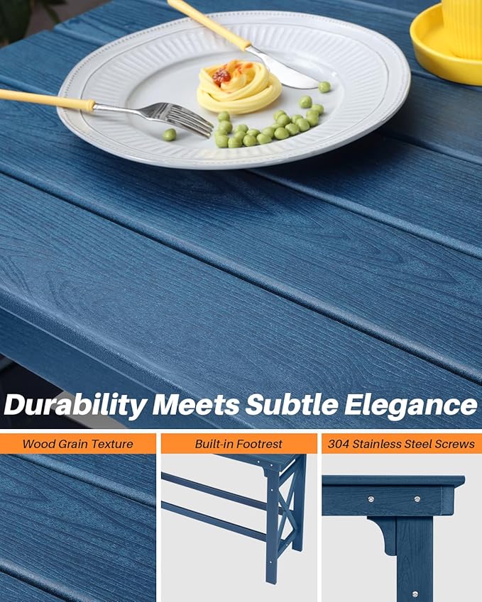 HDPE Outdoor Bar Table, 41" Rectangular Patio Bar Tables, Outdoor Counter Height Table Adirondack Patio Bar Height Table, HDPE Outside Pub Tables for Outside, Balcony, Deck, Poolside, Navy