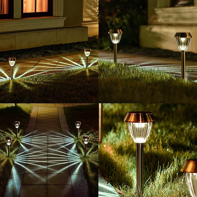 Solar Pathway Lights Outdoor Waterproof, 6 Pack Solar Outdoor Lights Bright Up to 12 Hrs, Garden Light LED Landscape Lighting Copper Stainless Steel Walkway Light, Warm White