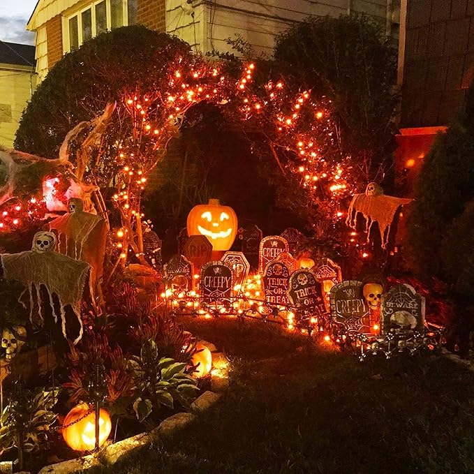 JMEXSUSS 4 Pack Orange Solar Fairy Lights, Total 400 LED 132 FT Orange Halloween Light, 8 Modes Copper Wire Solar String Lights Outdoor Waterproof for Halloween Garden Yard Tree Christmas Decor