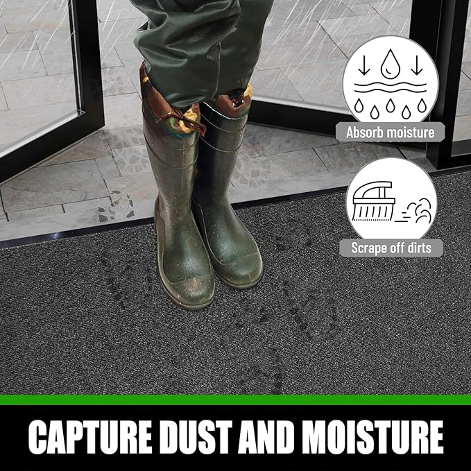 Commercial Grade Entrance Mat 4x6Ft Brush Step Entrance Rug with Striped Pattern&Rubber Border Indoor Outdoor Low Profile Rubber Entry Carpet Mat for Hallway,Home,High Traffic Area