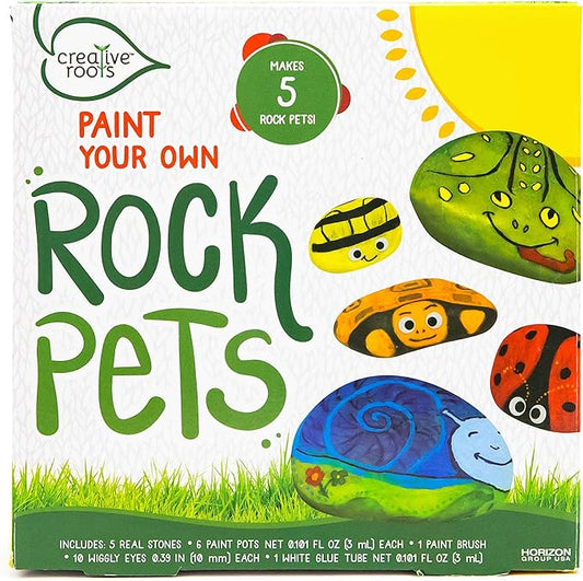 Creative Roots Paint Your Own Rock Pets by Horizon Group USA, 6 Colors, Paint Brush, Wiggly Eyes and Glue Included, Multicolor