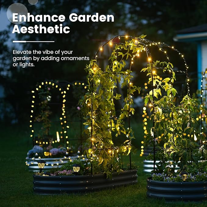 KING BIRD Raised Garden Bed with Arched Trellis Galvanized Planter Garden Box Outdoor for Gardening, Climbing Vegetables, Flowers 5.9x2.95x0.98 Ft 2PCS, Silver