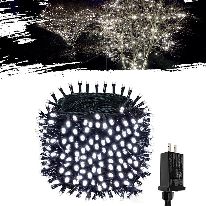 OZS 115Ft 300LED Cool White String Lights Indoor/Outdoor, Waterproof 8 Modes Christmas Lights, Green Wire Tree Lights for Party Wedding Garden Xmas Decorations (Cool White)