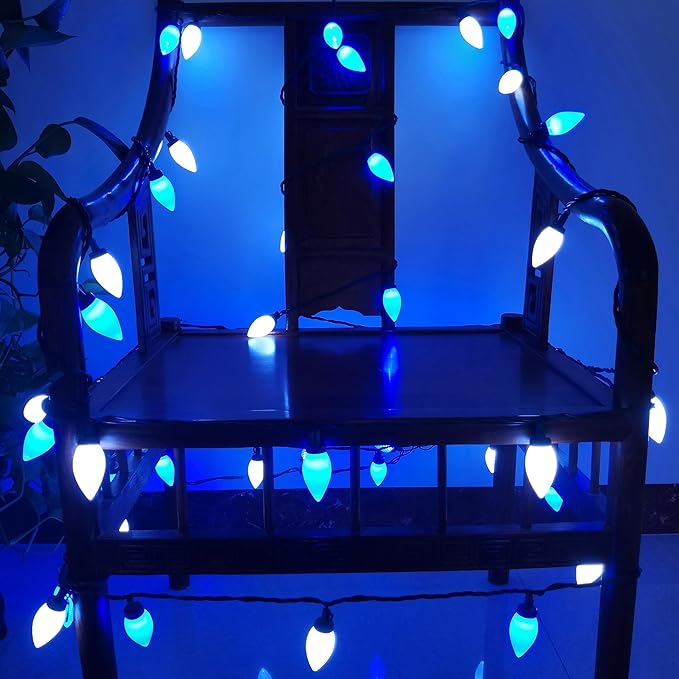 C9 Christmas Lights Outdoor 50 LED Blue + Cool White Strawberry 34.5ft Waterproof Xmas String Light for Garden Yard Home Party Holiday Christmas Tree Indoor Decoration(Blue + Cool White)