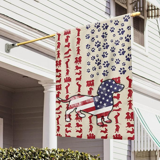 FLAGWIX Patriot American Dog Flags, Dachshund Dog Lover American Double Sided Flag - 4th of July Decorations For Home, Outside, House Flag 30x40 - Heavy Duty Canvas, Decorative Indoor Outdoor Flag