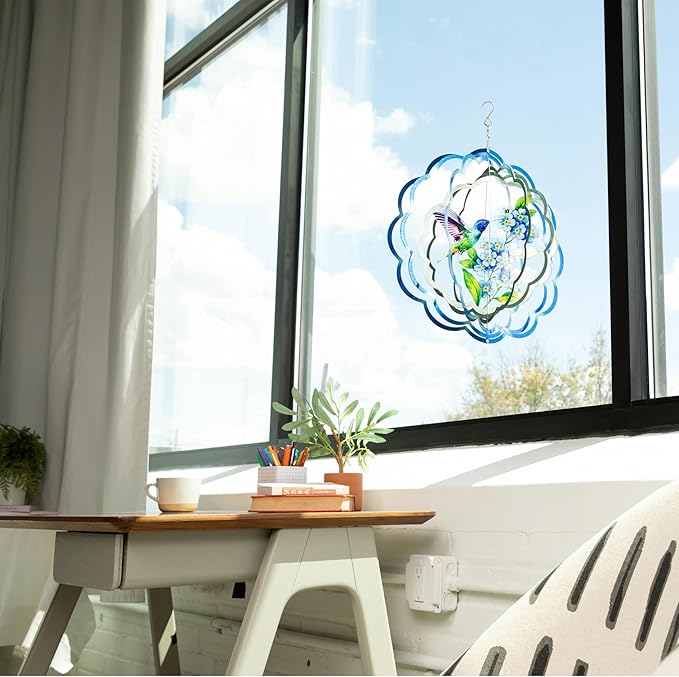 VP Home Floral Hummingbird Wind Spinner - Metal Outdoor Wind Spinners for Yard and Garden Decor - 3D Kinetic Yard Art Hummingbird Sculpture - Vibrant, Weather-Resistant Design - 12 x 15 Inches