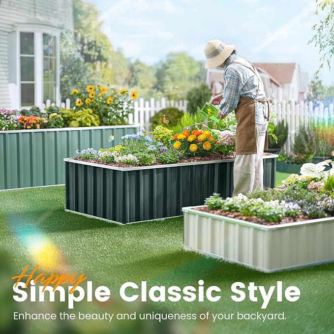 KING BIRD Galvanized Raised Garden Bed with 2 Installation Methods for DIY, 101" x 36" x 18" Heightened Planter Kit Box Outdoor for Deep-Rooted Vegetables, Flowers, Green