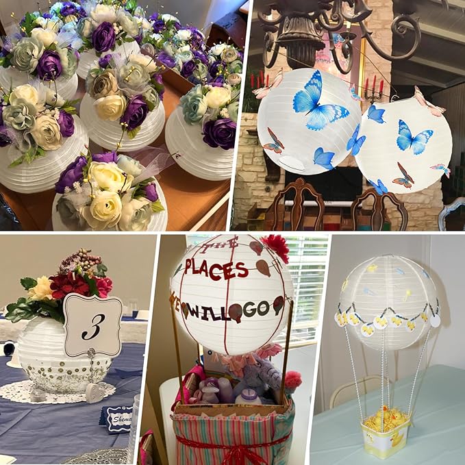 20 Pack White Outdoor Silk Lanterns Decorative, 10inch Waterprooof Outside Indoor Chinese Hanging Round Lanterns for Weddings, Birthdays, Parties Decoration (White)