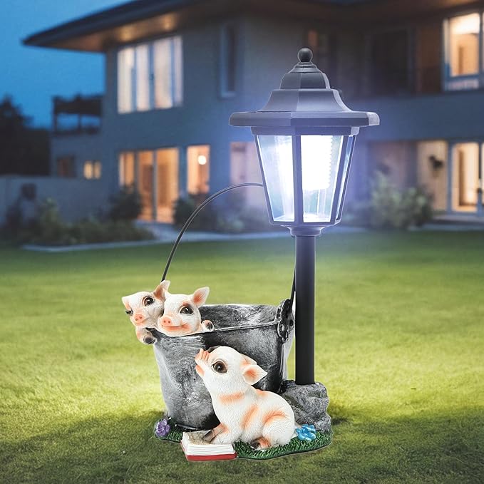 Solar Garden Outdoor Decor Statues Three Little Pigs Reading Books with Light,Outside-Outdoor Decorations Sculptures for Patio Yard Lawn Walkway Ornaments Clearance Gifts for Mom Grandma Birthday