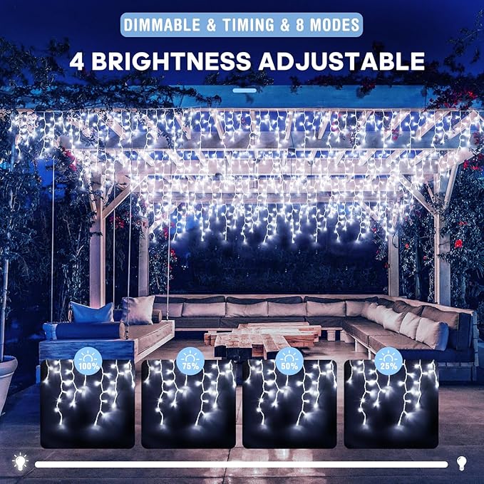 JMEXSUSS 400 LED White Icicle Lights for Outside, 38.8ft Connectable Icicle Christmas Lights Outdoor Indoor Plug in, Connectable String Light for House Patio Party Room Holiday Wedding Decorations