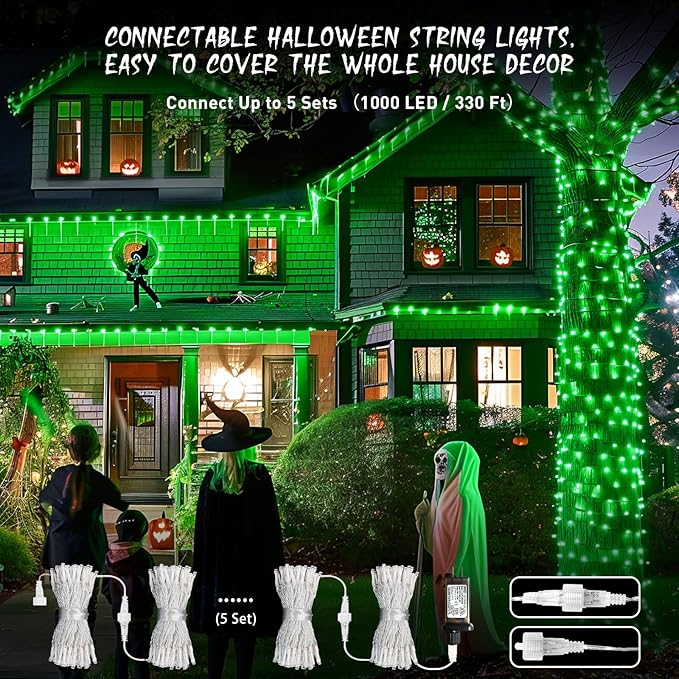 JMEXSUSS Green Lights for St Patrick's Day Decoration, 200 LED Green Christmas Lights Clear Wire, Connectable Green String Lights Indoor Outdoor for Spring Tree Garden St. Patricks Day Decor