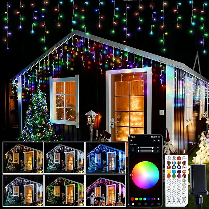 JMEXSUSS 400 LED RGB Icicle Lights for Outside, Icicle String Lights Indoor Outdoor, Color Changing Icicle Lights Plug in for Christmas Decorations