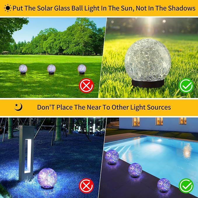 Solar Globe Lights Outdoor Waterproof-Solar Balls Garden-Cracked Glass Ball Solar Lights Outdoor-Solar Orbs Outside-Outdoor Decorations Patio & Yard Lawn Backyard Decor (GUO-XBQ-4-4-4)