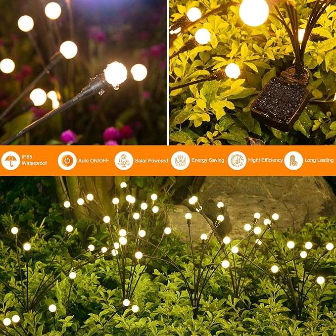 ASMAD Solar Lights Outdoor(4-Pack, 32 LEDs), Solar Garden Lights, Outdoor Decorations, Firefly Light for Patio Decor, Big Bulb, Unique Gifts for Women, Gifts for Grandma