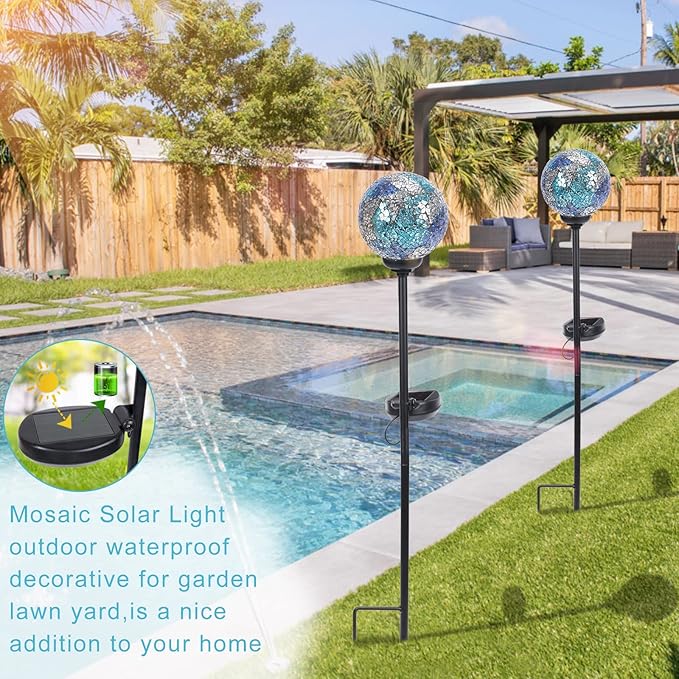 VCUTEKA Mosaic Solar Light, Solar Garden Decorative Lights Outdoor Waterproof LED Pathway Stake Light for Landscape Patio Yard Deck Walkway Decoration, 2 Pack