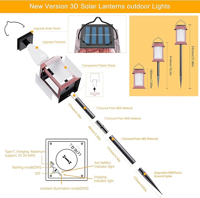 Solar Lanterns Outdoor Waterproof Upgraded Flashing Mode Solar Lantern Outdoor Lights Vintage Medieval Decor 3D Starry Hanging Outdoor Lanterns Lights Stake Lights for Yard Garden Decor（2PCS）