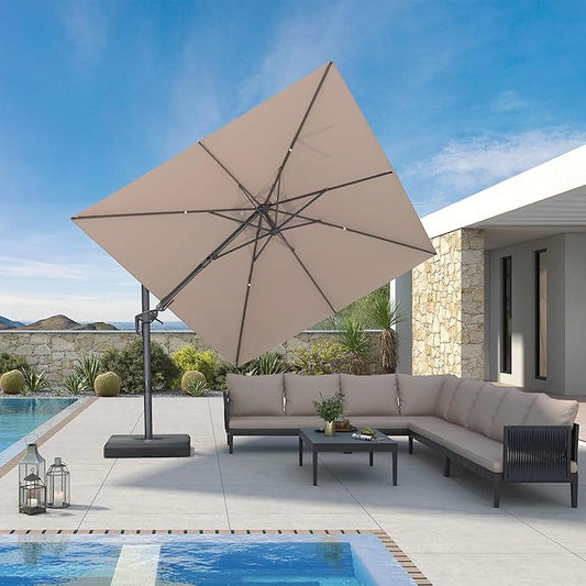 PURPLE LEAF 9' X 12' Left-right Tilting Outdoor Patio Umbrella Swivel Offset Cantilever Heavy Duty Rectangle Aluminum Umbrella with UV Resistant for Deck Pool Patio Backyard, Sand Dune