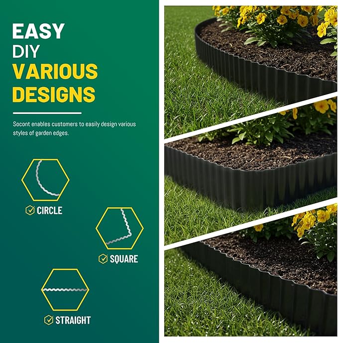Corrugated Metal Garden Edging, 6"×40Ft Durable Landscape Border for Garden, Lawn, Flower Beds and Paver Edging (Black)