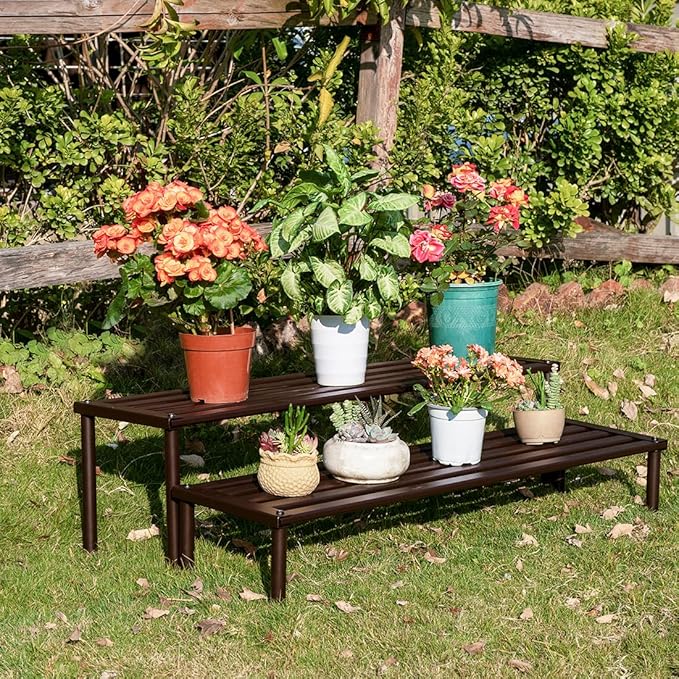 Metal Plant Stand, Rust-proof Aluminum Display Rack, Plants Display Stands Decoration Racks for Living Room Garden Balcony Patio (Ebony, 31.5Inch Tall Leg)