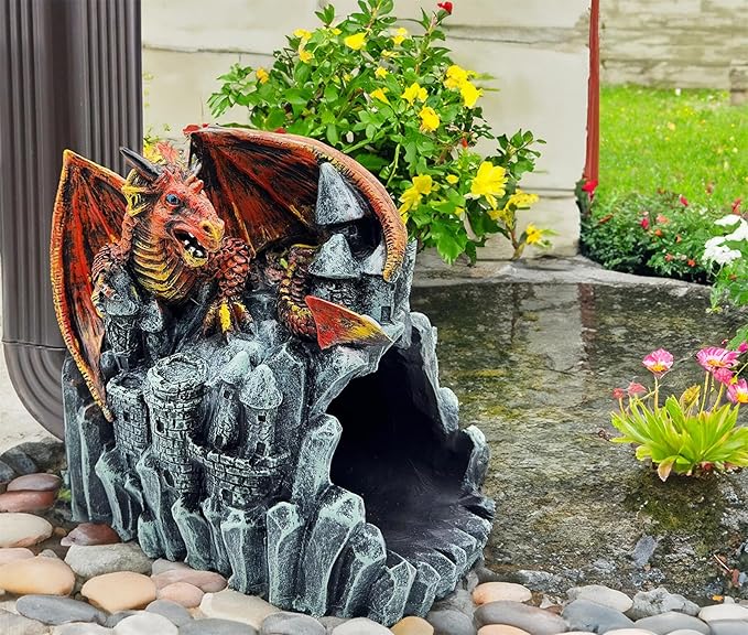Dragon Statue Gutter Downspout Extender,Garden Outdoor Decor Sculpture,Gutter Diverter Rain, Splash Block,Eco-Friendly Resin, Decorative Gutter Extension Downspout, Ideal for 3"x4" Downspouts