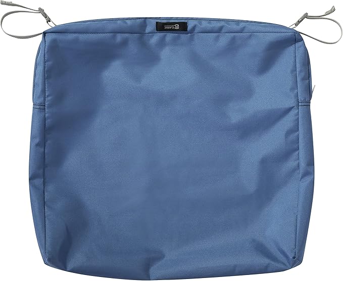 Classic Accessories Ravenna Water-Resistant 21 x 19 x 3 Inch Patio Seat Cushion, Empire Blue, Chair Seat Cushion