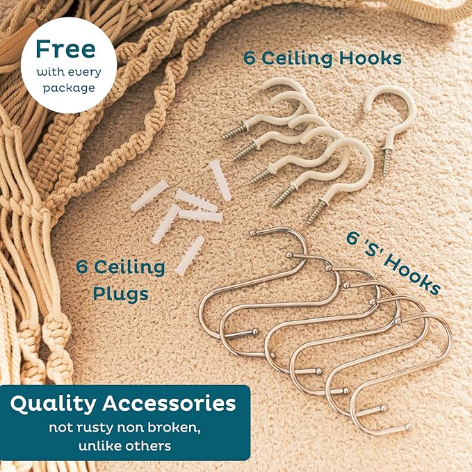 Nook Theory 6-Pack Macrame Plant Hanger - 12 Ceiling Hooks - Plant Hanger Indoor - Hanging Plant Holder - Hanging Planters for Indoor Plants - Boho Plant Hanger - Plant Hangers Indoor (Cream)