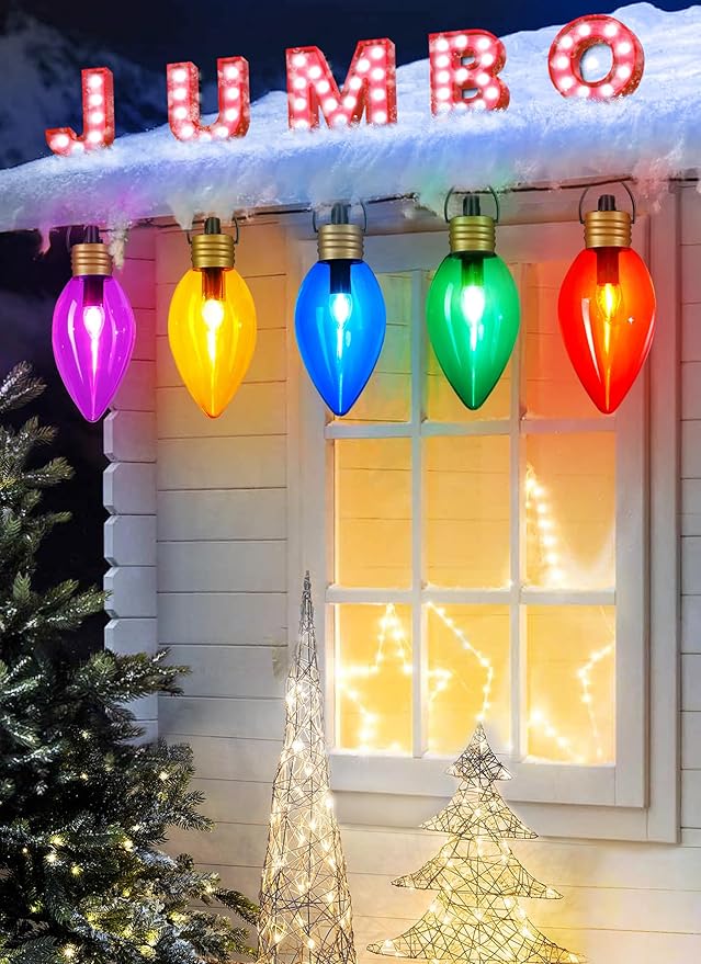 Super C9 11 Feet 5 Multicolor Jumbo C9 Pathway Lights - Colored Bulb Outdoor Christmas Light Decorations for Lawn Holiday Yard