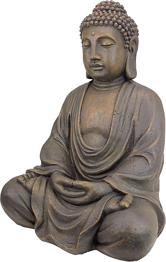 Design Toscano Meditative Asian Decor Grand Temple Indoor/Outdoor Garden Statue, Medium, 25 inches tall, Cast Stone Resin, Dark Stone Finish
