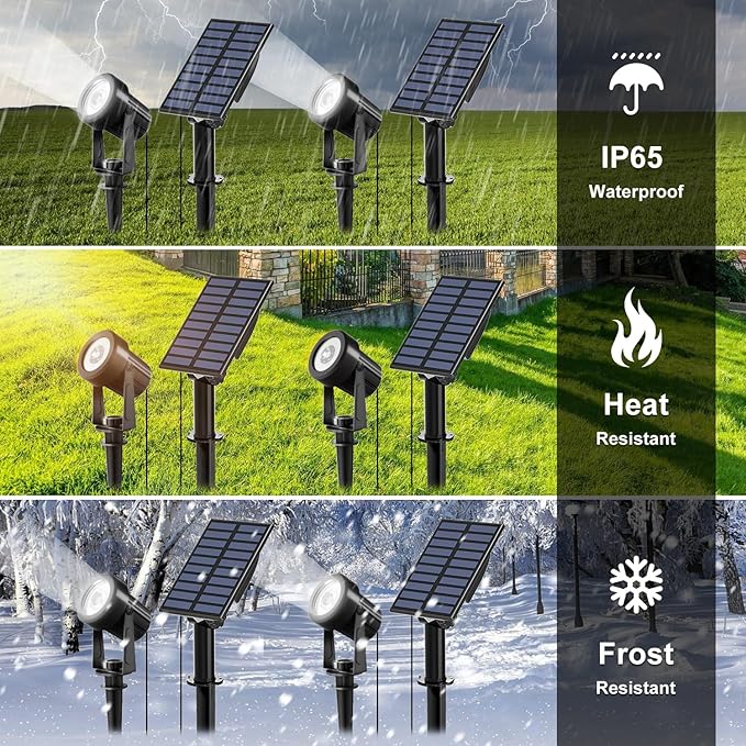 T-SUN Solar Spot Lights Outdoor Cold White Spotlights IP65 Waterproof Landscape Light Auto On/Off for Garden Yard Pathway Patio 4Pack