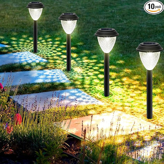 GOODFOEVER Solar Pathway Lights Outdoor, 10 Pack Solar Powered Garden Light Waterproof, Auto On/Off Solar Yard Lights for Lawn Patio Walkway Driveway Decor Landscape Lighting