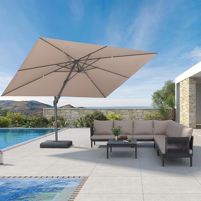 PURPLE LEAF 9' X 12' Left-right Tilting Outdoor Patio Umbrella Swivel Offset Cantilever Heavy Duty Rectangle Aluminum Umbrella with UV Resistant for Deck Pool Patio Backyard, Sand Dune