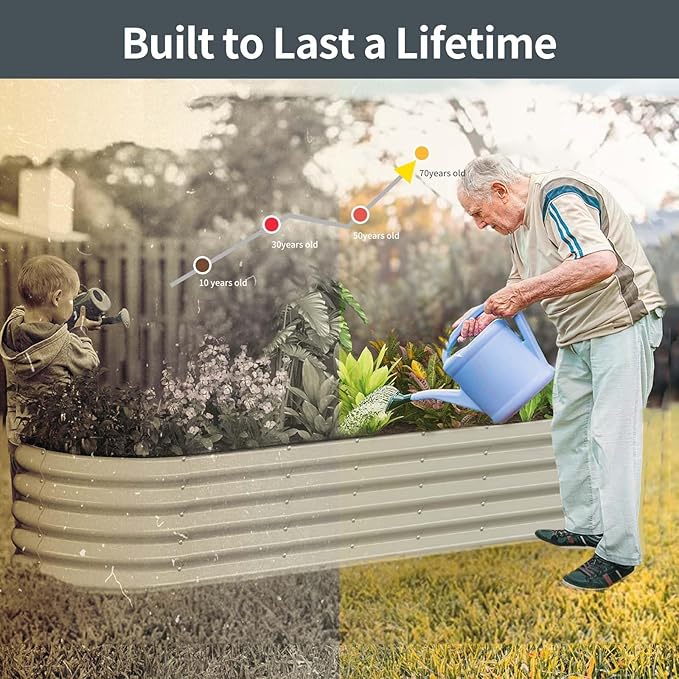 Kesfitt Galvanized Raised Garden Bed Kit,18" Tall 7-in-1 Outdoor Metal Planter Boxes with Safety Edging,8×2×1.5FT Modular Large Steel Raised Beds for Gardening Vegetables Fruits Flower