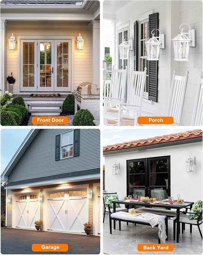 VIANIS Outdoor Porch Lights - Dusk to Dawn Exterior Wall Lights, 100% Anti-Rust Aluminum Waterproof, White Sconce Lanterns for Garage