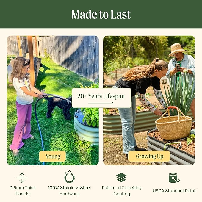 Vego garden Raised Garden Bed Kits, 17" Tall 9 in 1 8ft X 2ft Metal Raised Planter Bed for Vegetables Flowers Ground Planter Box, Sunlit Oak