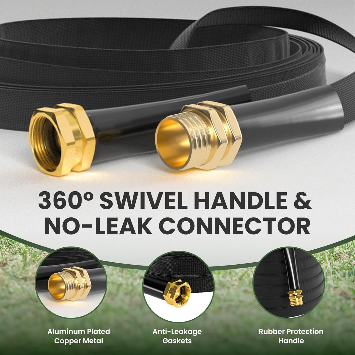 Giraffe Tools Garden Hose 50FT Lightweight Lay Flat Water Hose Kink Free Flexible Hose with 9 Spray Function Nozzle, Black