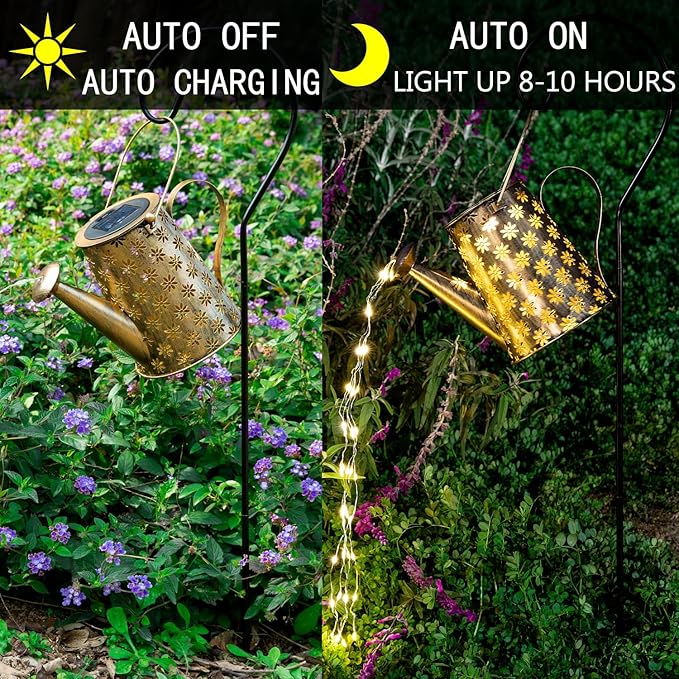 Garden Decor Solar Lights Outdoor Large Hanging Waterproof Watering Can Landscape Lights Outside Decorations for Yard Front Porch Patio Backyard Gardening Gift for Mom Grandma Women Birthday