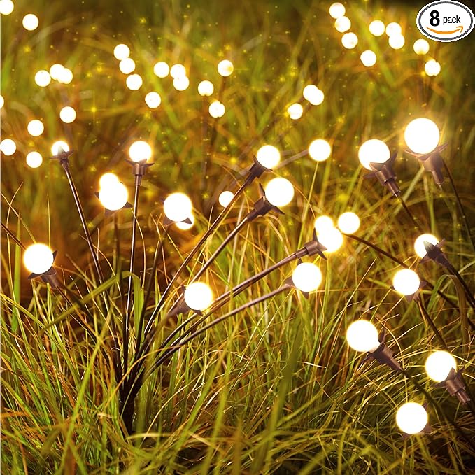 Solar Garden Lights - 8 Pack 12 LED Solar Firefly Lights with 2 Lighting Mode, Sway by Wind, Waterproof Solar Outdoor Light for Yard Patio Walkway Decoration, Warm White