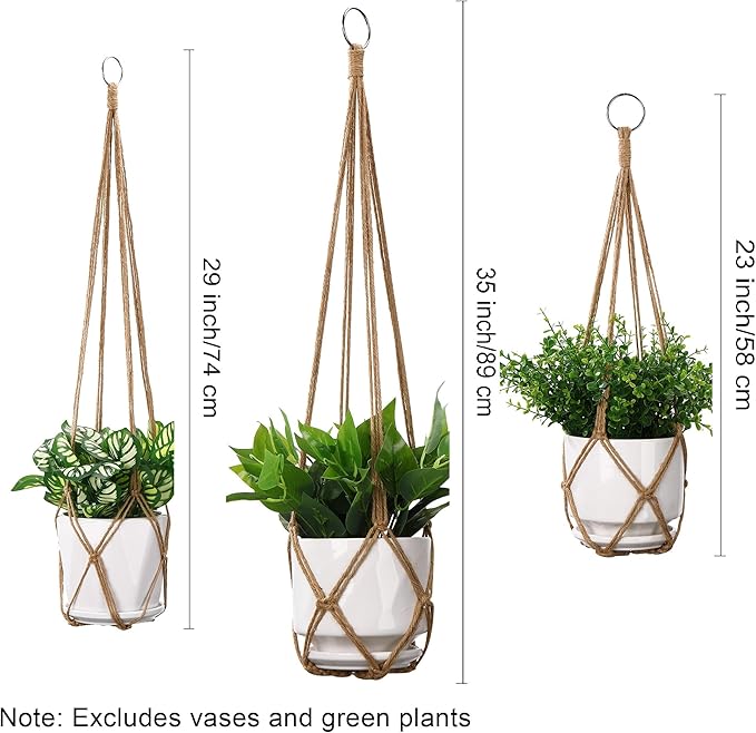YIBOT 3 Pack Macrame Plant Hanger Indoor Hanging Planter Basket with 3 Hooks, 35"/29"/23" Hang Flower Pot Plant Holder for Indoor Outdoor Decorations, Brown (POTS NOT Included)